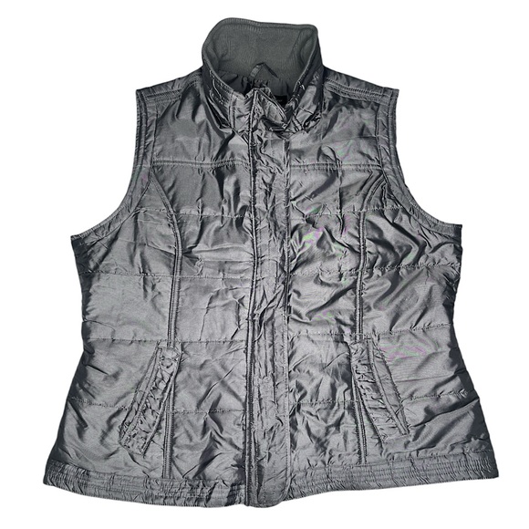 NY&Co. Metallic Grey Puffer Zip-Up Buttoned Sleeveless Turtleneck Vest Jacket XL - Picture 1 of 10